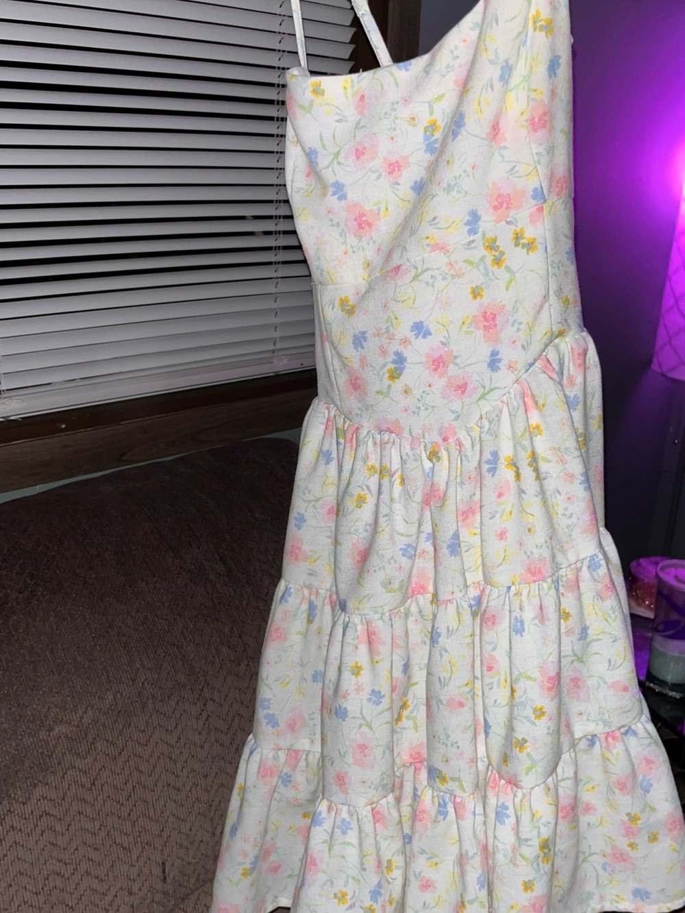 Girls' White Floral Tiered Sundress with Pink & Yellow Flowers